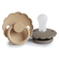 FRIGG Daisy SilkySoft Silicone Baby Pacifier | Made in Denmark | BPA-Free (Croissant/Portobello, 0-6 Months)