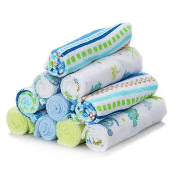 Spasilk 10 Pack Soft Terry Bath Washcloths - Newborn Boy Or Girl, Blue Stripes
