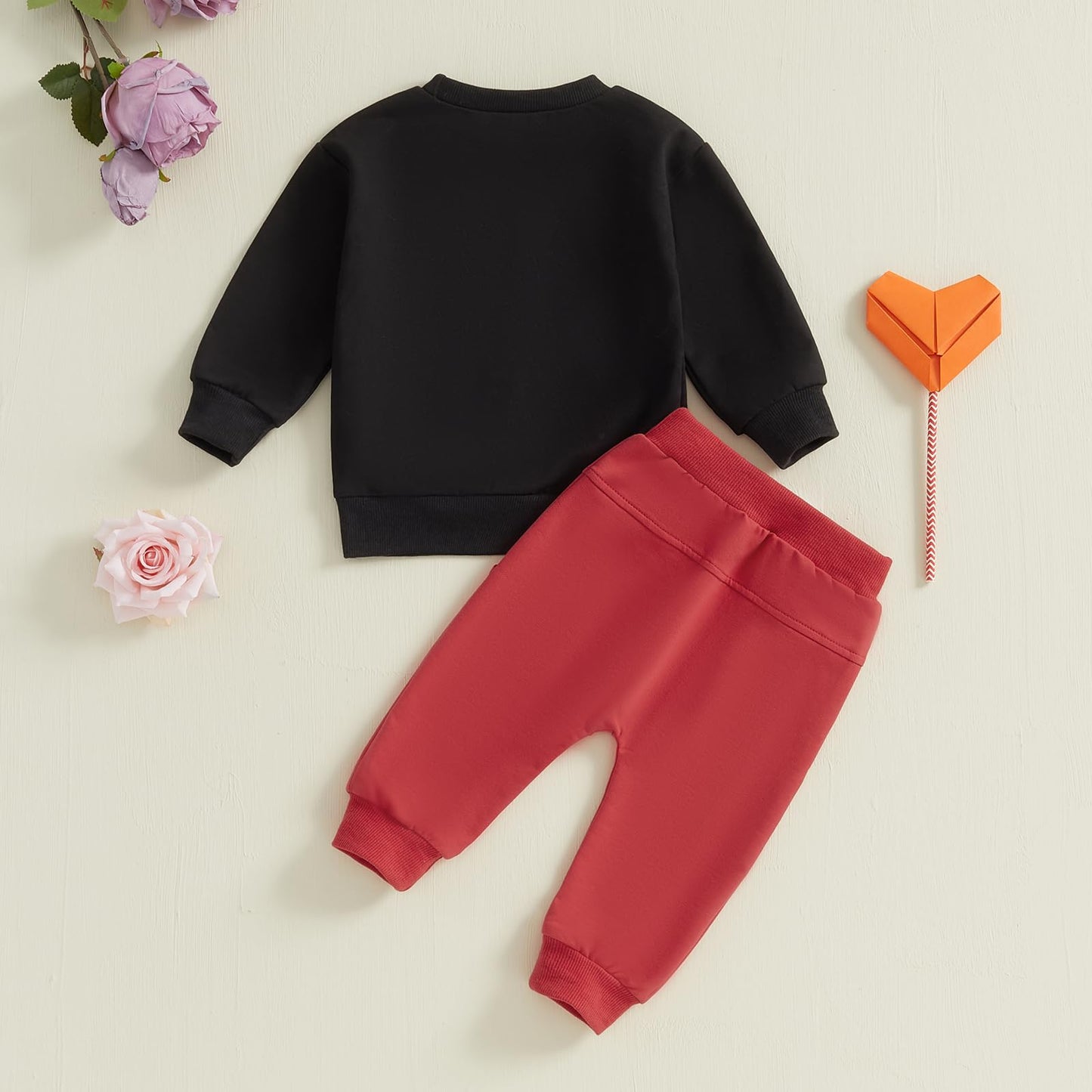 Baby Boy Fall Clothes Set Long Sleeve Letter Print Sweatshirt Pants Valentines Day Outfits 6 12 18 24 Months 2T (Black, 3-6 Mont