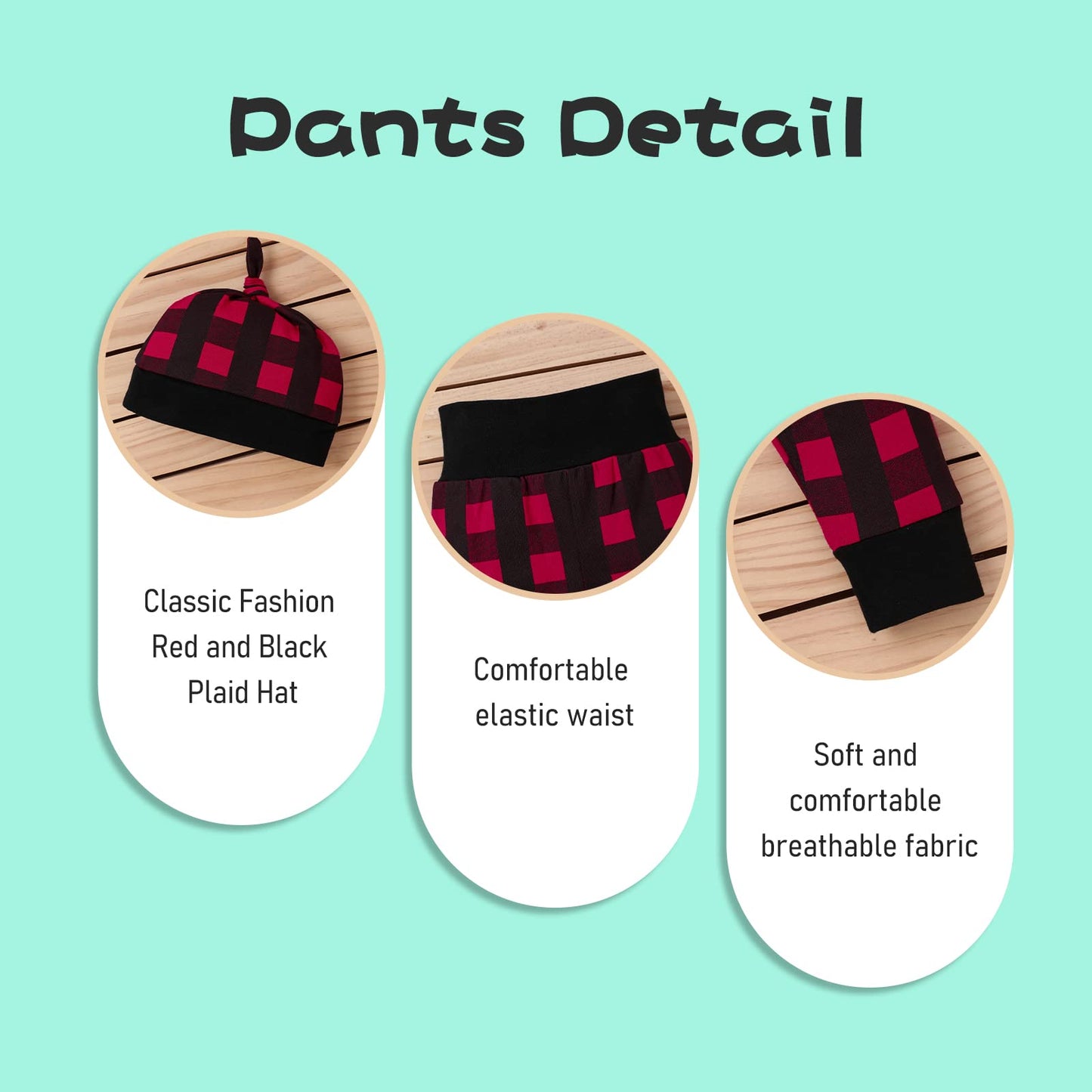 Newborn Baby Boy Girl Clothes Little Man Long Sleeve Romper,Plaid Pants + Cute Hat 3Pcs Outfit Set (A-Black,3-6 Months)