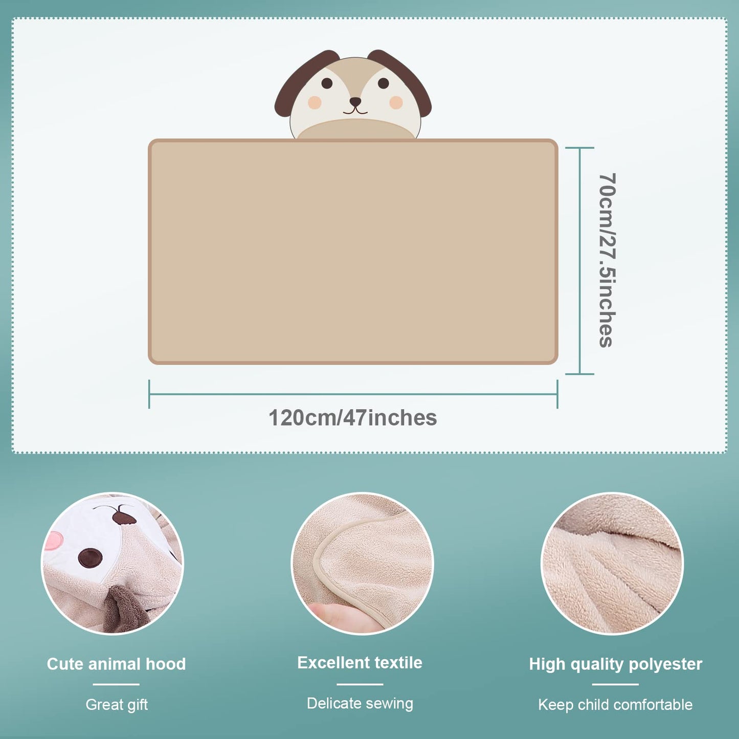 Michley Cartoon Hooded Baby Towel Unisex, Premium Soft Swimming Bathrobe Large Washcloths 27.5 ' X 47 ' For 0-7T (Dog)