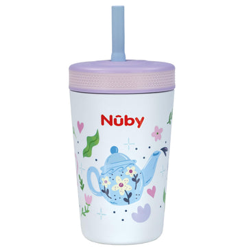 Nuby Thirsty Kids Insulated Toddler Cup with Silicone Flexstraw - 12 oz - Stainless Steel and Leak-Resistant - 18+ Months - Tea 