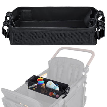 Stroller Snack Tray Compatible with Wonderfold Wagon - Upgraded with Extra Thick Base, Waterproof Faux Leather Sides & Side Mesh