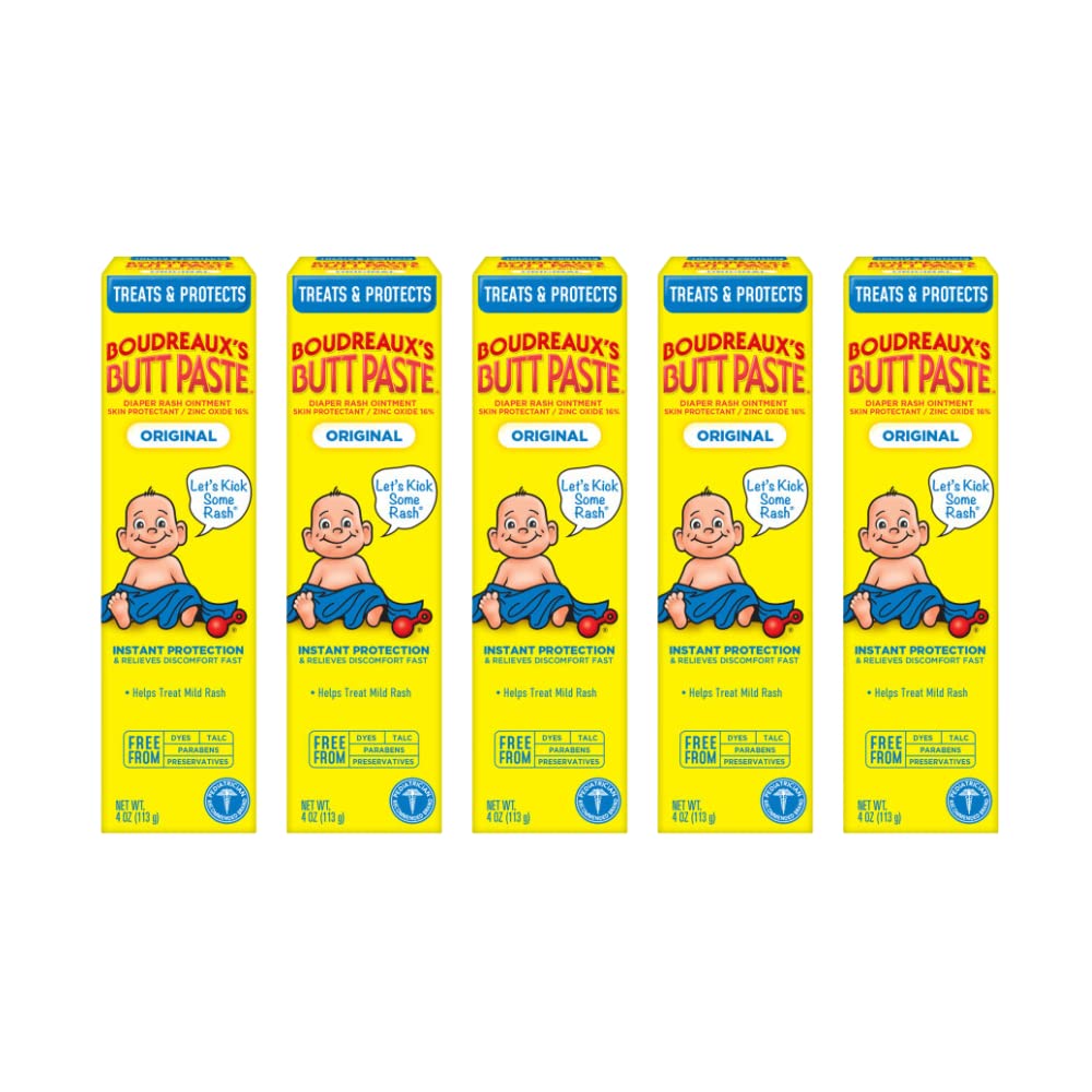 Boudreauxs Butt Paste Original Diaper Rash Cream, Ointment for Baby, 4 Oz (Pack of 5)