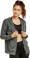 Sofra Womens Thin Cotton Zip Up Hoodie Jacket, Charcoal, Large