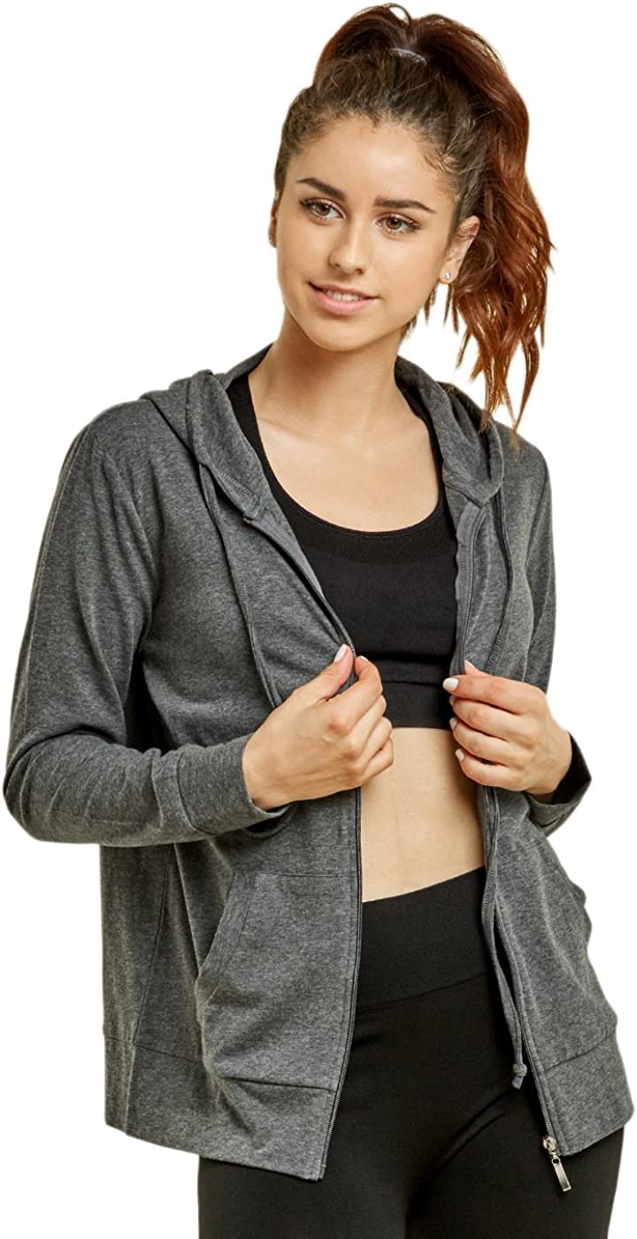 Sofra Womens Thin Cotton Zip Up Hoodie Jacket, Charcoal, Large