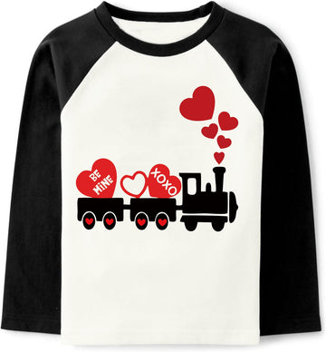 Toddler Boys Valentines Shirts Kids Heart Tops Load Of Love Train T-Shirt Unisex Valentine'S Day Clothes Holiday Raglan Tees Siz