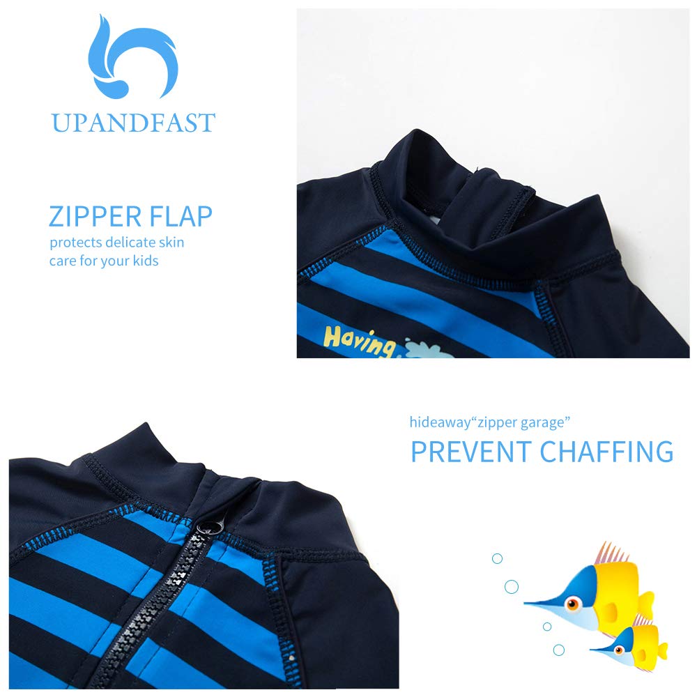Upandfast Baby Boy 3/4 Sleeve Rashguard Baby Beach One-Piece Swimsuit (Navy, 3-6 Months)