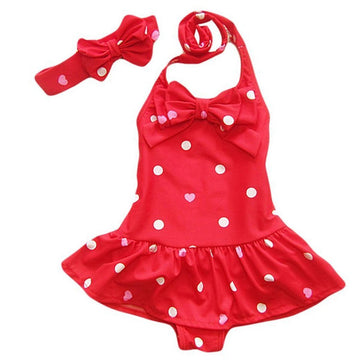 Jastore Baby Girls Swimwear One Piece Swimsuits Beach Wear With Headband (12-24 Months,Red)