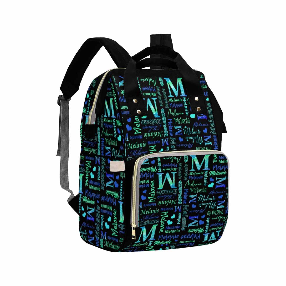 Artsadd Custom Name Diaper Bag Mommy Nappy Bags, Personalized Gradient Green Glitter Handbags Large Capacity Multi-Function Nurs