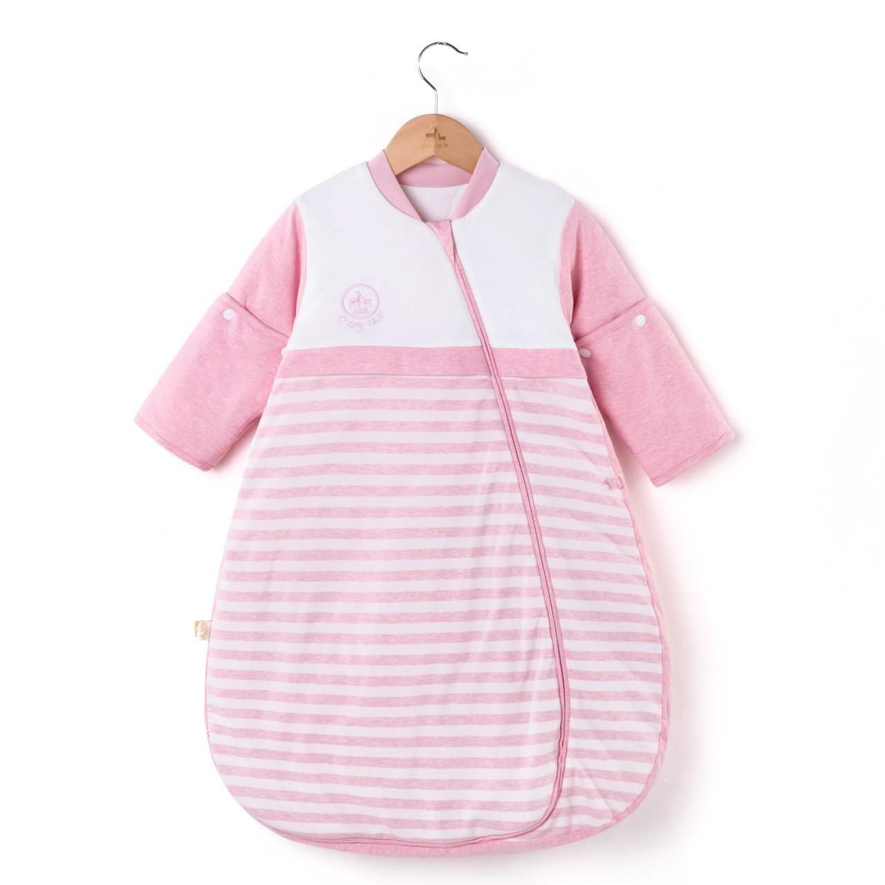 OuYun Baby Organic Sleeping Bag Detachable Sleeve Wearable Blanket,Pink,Double Layer for 68-77?