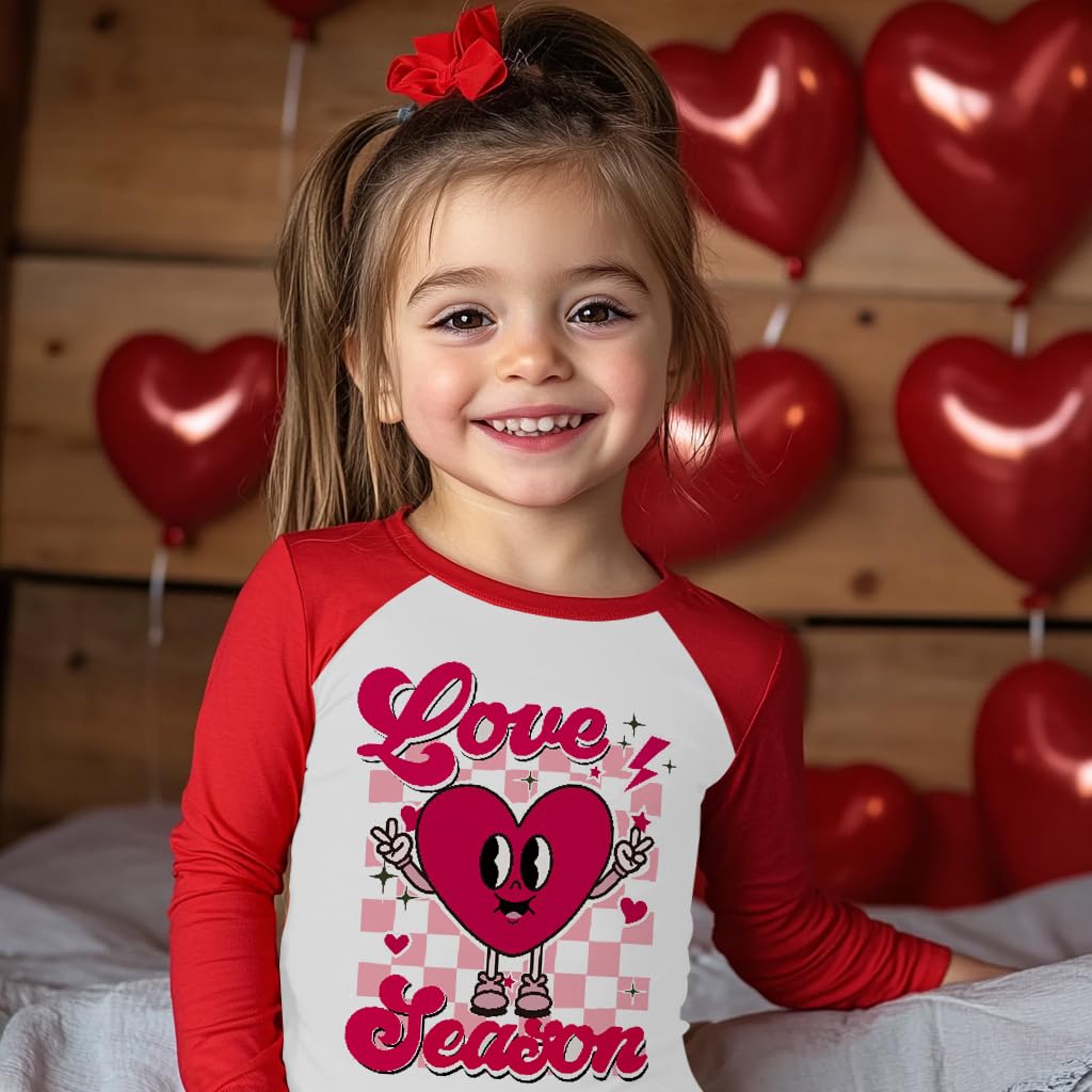 Toddler Boys Girls T-Shirt Valentine'S Day Shirt Love Season Heart Tops Kids Long Sleeve Raglan Baby Tees 2T