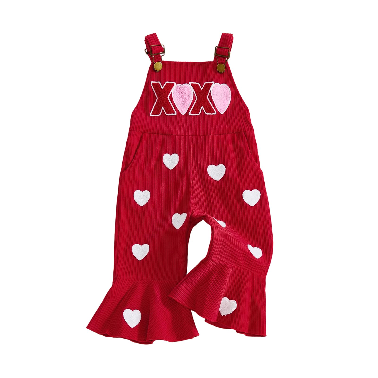 Rtnnsbbfcm Toddler Baby Girl Valentines Outfit Love Heart Overalls Kids Bell Bottoms Little Girls Spring Clothing (Heart, 18-24 