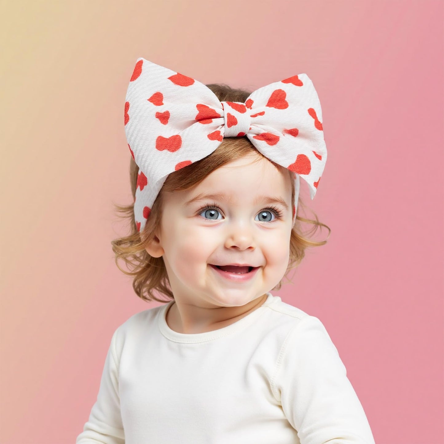 Qfv Baby Girl Bows Newborn Headband Valentines Infant Big Bows For Birthday/Baby Shower/Photography/Baby Gifts (Red & Love)