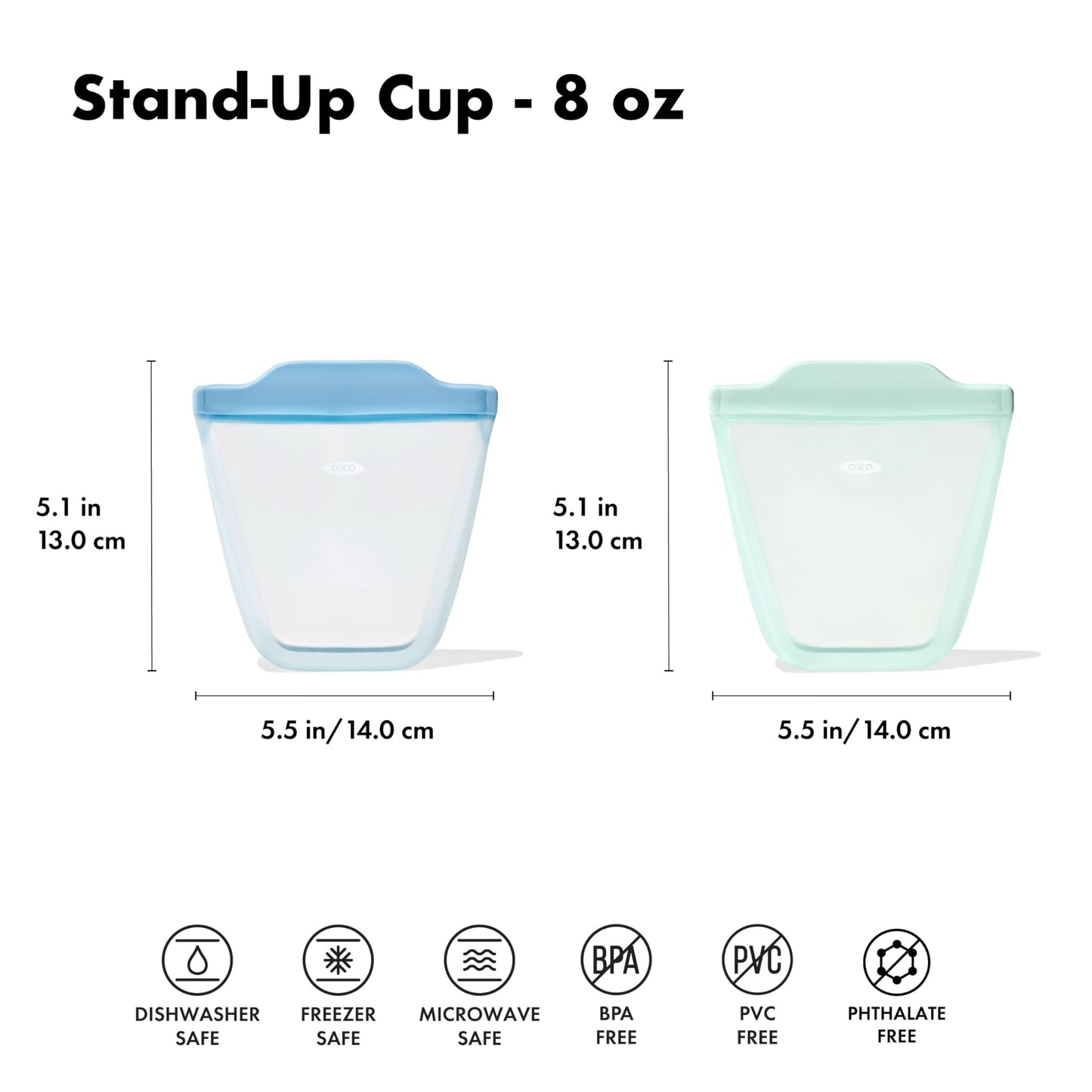 Oxo Tot Silicone Reusable Bags - 2 Piece Cup Set - Opal And Dusk