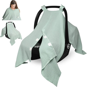 Muslin Car Seat Cover For Babies, Baby Carseat Cover For Boys Girls, Lightweight Infant Car Seat Canopy, Breathable Stroller Cov