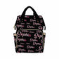 Artsadd Personalized Name Nappy Bag Large Capacity Baby Diaper Bags, Pink Glitter Gradient Monogram Daypack Custom Name Backpack