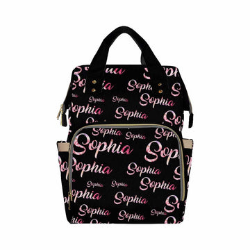 Artsadd Personalized Name Nappy Bag Large Capacity Baby Diaper Bags, Pink Glitter Gradient Monogram Daypack Custom Name Backpack