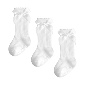 Baby Girls Knee High Socks Non Slip Toddler Stockings Cotton Bow Ruffle Newborn Long Socks Infant Tube Dress Socks 0-6/6-12M