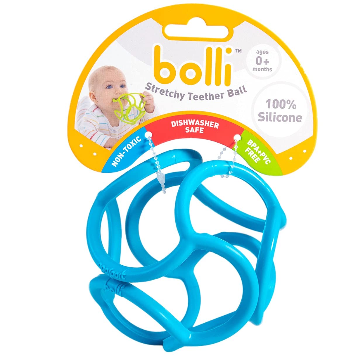 OgoBolli Teething Ring Tactile Sensory Ball Toy for Babies & Kids - Stretchy, Soft Non-Toxic Silicone - Ages 3 Months and up - B