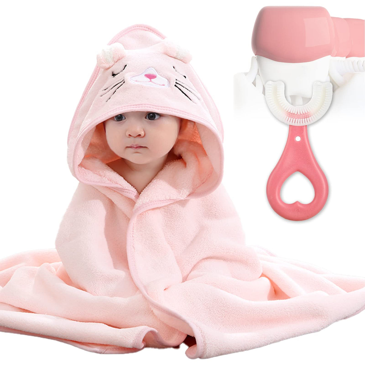 DKDDSSS 2PCS Hooded Baby Towel, Baby Bath Towel, Bathing Towel for Kids Babies, Unique Animal Design, Soft Absorbent, for Newbor
