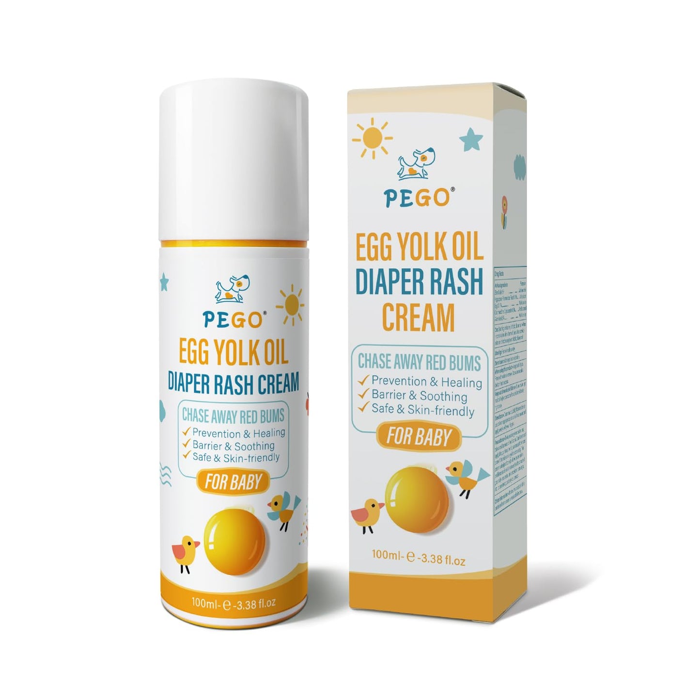PEGO Baby Diaper Rash Cream,with Zinc Oxide,Egg Yolk Oil - Prevents, Soothes Diaper Rash,Gentle Non-Irritating for Toddlers' Sen