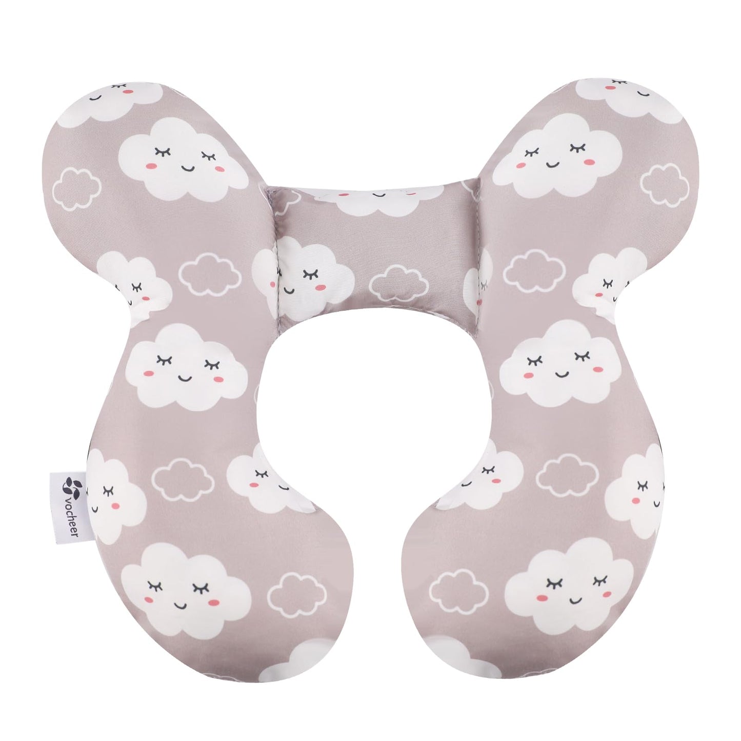 vocheer Baby Travel Pillow(Upgraded), Head and Neck Support Pillow for Pushchair, Car Seat, Stroller, Bouncer, Cotton(Grey Cloud