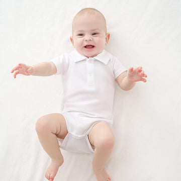 Pureborn Baby Boy Polo Bodysuit Short Sleeve Cotton Romper Summer Gentleman One-Piece Outfit For Infant Boys 9-12 Months White