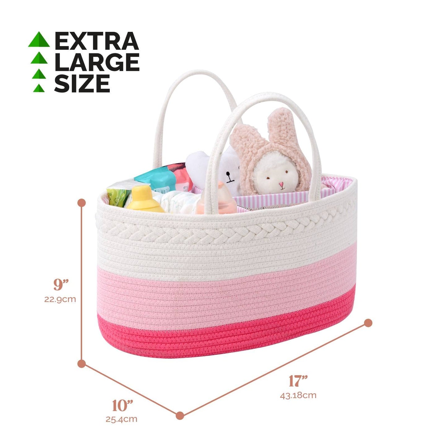 Baby Diaper Caddy Organizer, Extra Large Cotton Rope Nursery Diaper Basket, Changing Table Organizer, Portable Tote Bag With Div