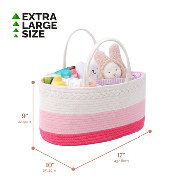 Baby Diaper Caddy Organizer, Extra Large Cotton Rope Nursery Diaper Basket, Changing Table Organizer, Portable Tote Bag With Div