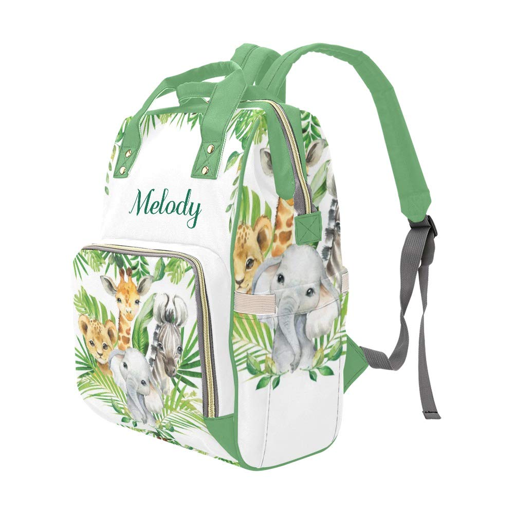 Yeshop Jungle Safari Animals Nuetral Personalized Diaper Bag Backpack Tote With Name,Custom Travel Nappy Mommy Bag Backpack For