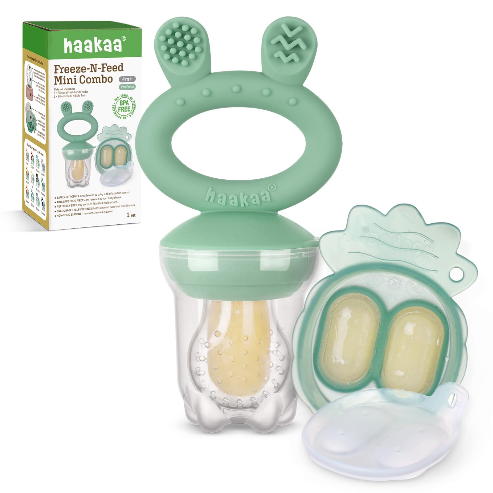 Haakaa Baby Fruit Food Feeder & Mini Freezer Nibble Tray Combo, Breastmilk Popsicle Molds for Cooling Relief, BPA Free Silicone 