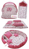 IMPROVUS Designer Mattress with Net | Baby Sleeping Bag | 4 Pcs Bedding | 1 Nest (06 Months) (Moon Pink)
