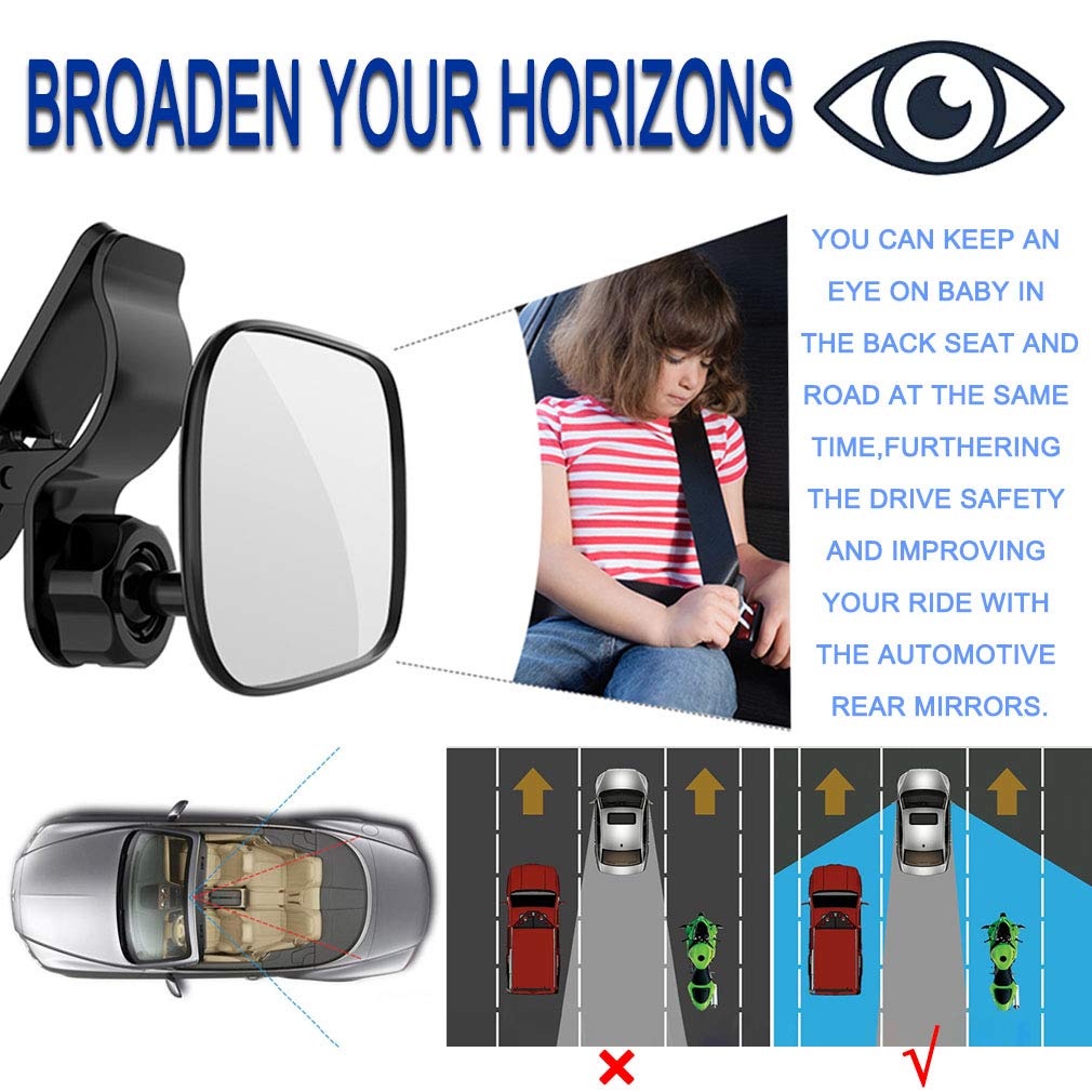 Jonmon Automotive Interior Rearview Baby Mirror - Car Small Clip-On Adjustable Facing Back Rear View Seat Convex Mirror Clip On