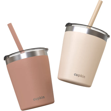 Cupkin Toddler Straw Cup, The Original 8 Oz Stackable Stainless Steel Toddler Cups, Set Of 2 Powder Coated Insulated Kids Straw
