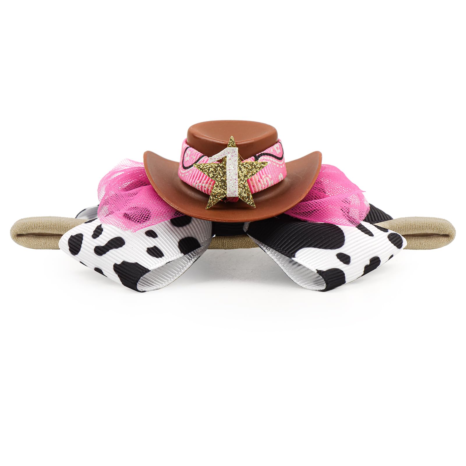 YanJie 3.5 Birthday Hair Bow for 1 Year Old Cowgirl Hat Bow Headbands for Girls Newborn Hair Accessories Rodeo Outfit for Girl B