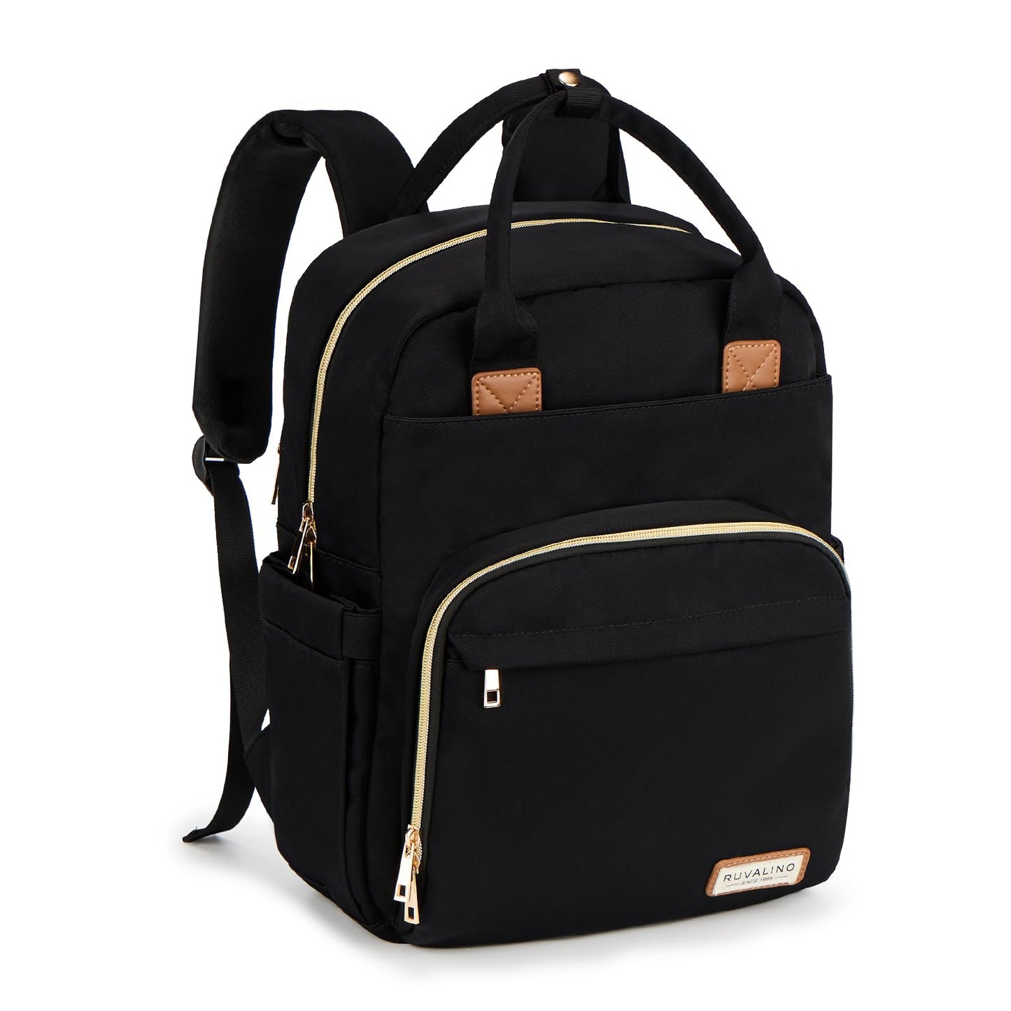 RUVALINO Diaper Bag Backpack, Multifunction Travel Pack Maternity Baby Changing Bags, Large Capacity, Waterproof, Deep Black, Po