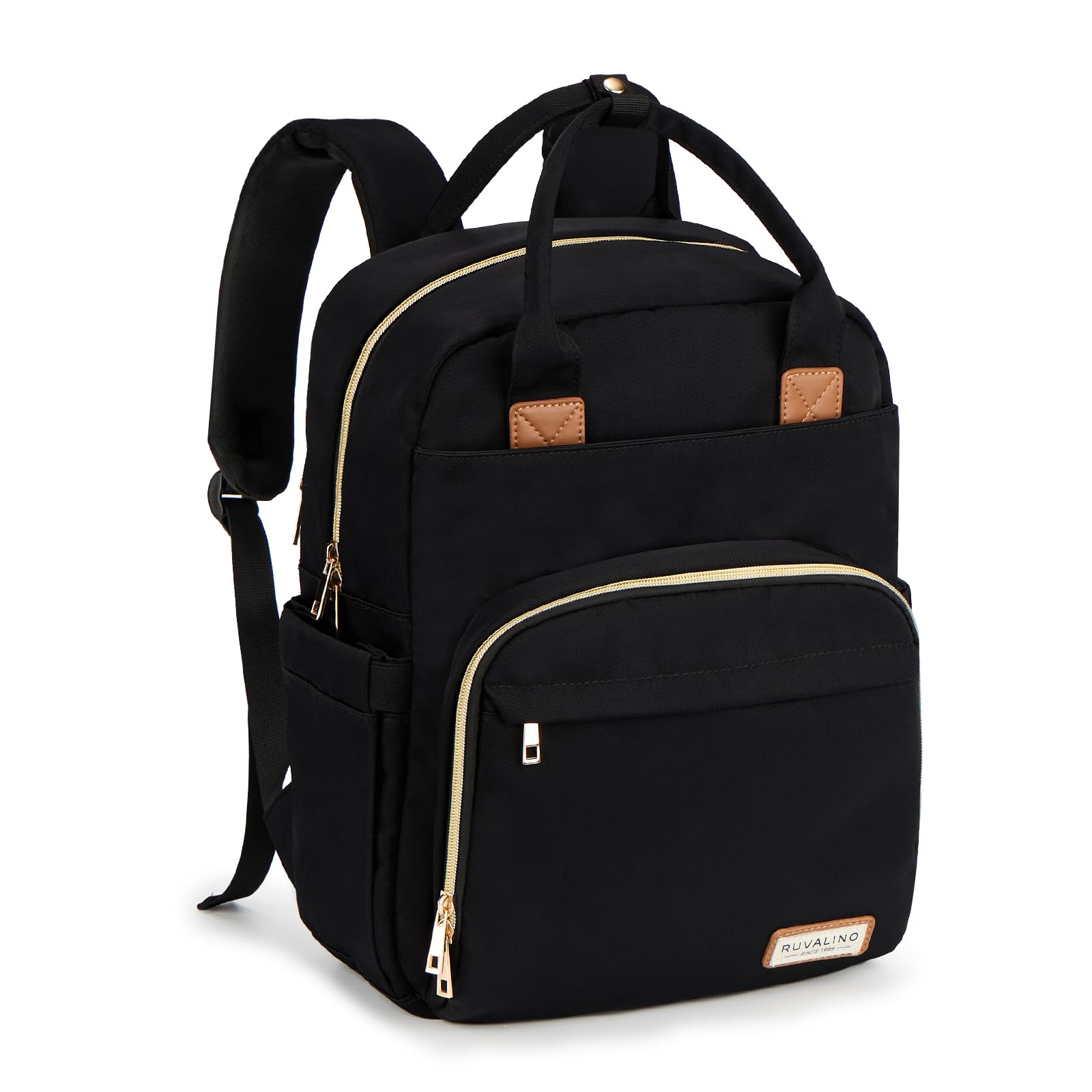 RUVALINO Diaper Bag Backpack, Multifunction Travel Pack Maternity Baby Changing Bags, Large Capacity, Waterproof, Deep Black, Po