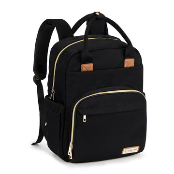 RUVALINO Diaper Bag Backpack, Multifunction Travel Pack Maternity Baby Changing Bags, Large Capacity, Waterproof, Deep Black, Po