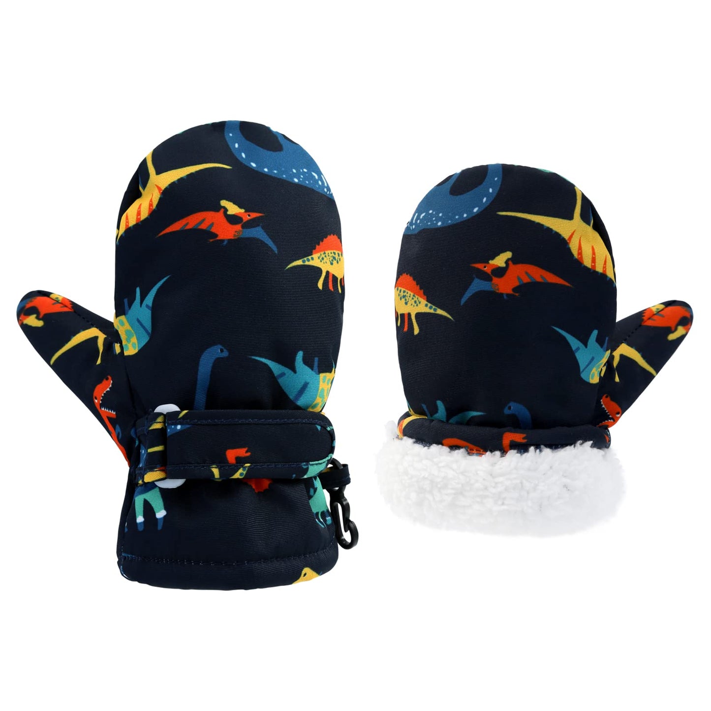 Bavst Toddler Waterproof Mittens Fleece Lined Baby Boys Girls Winter Warm Glove Kids Snow Infant Ski Mitten For 3M-5T (Navy Oran