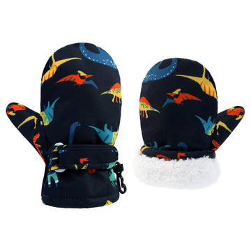 Bavst Toddler Waterproof Mittens Fleece Lined Baby Boys Girls Winter Warm Glove Kids Snow Infant Ski Mitten For 3M-5T (Navy Oran