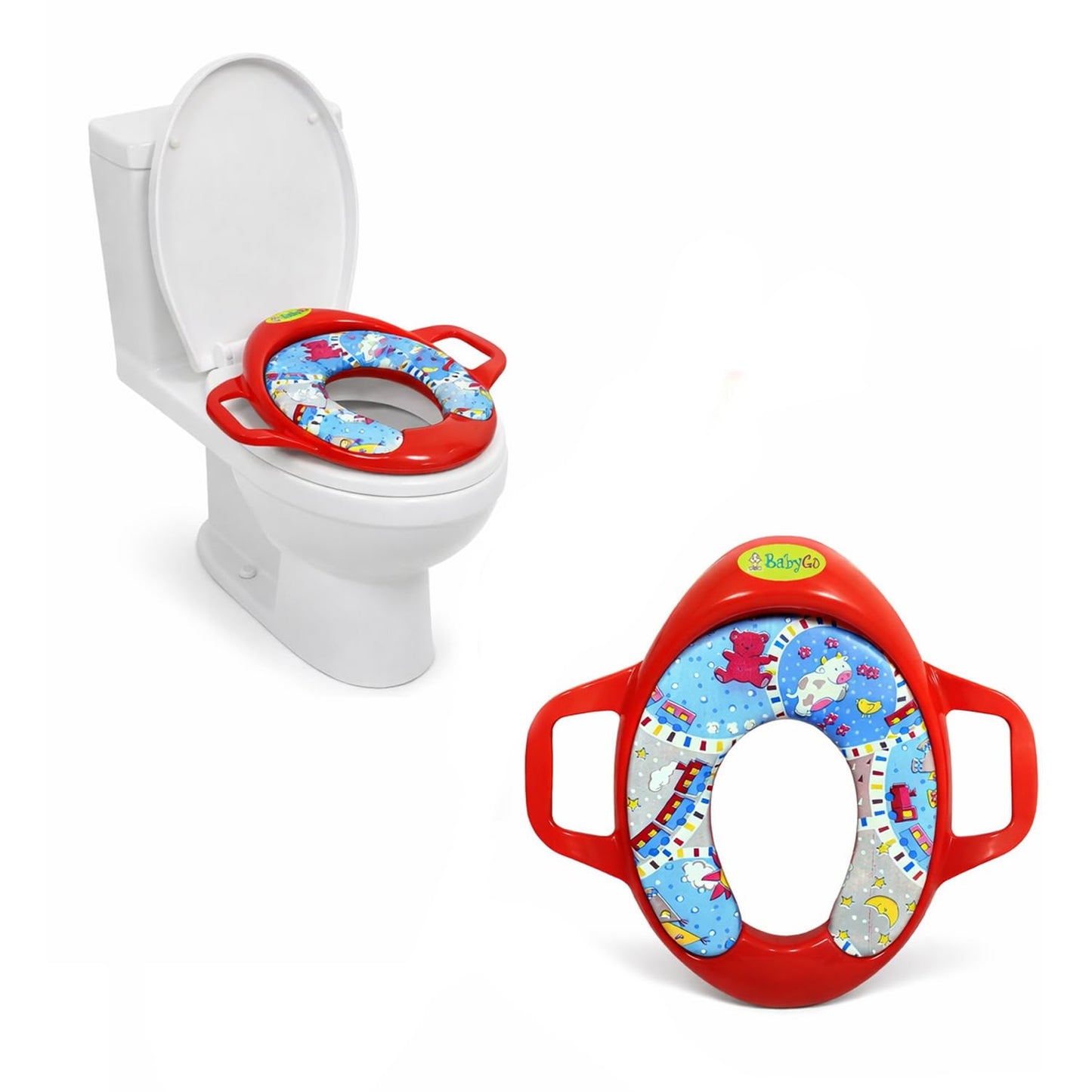 Babygo Cushioned Potty Training Seat For Kids | Comfortable NonSlip Toddler Toilet Seat With Sturdy Handles | ChildSafe, BpaF