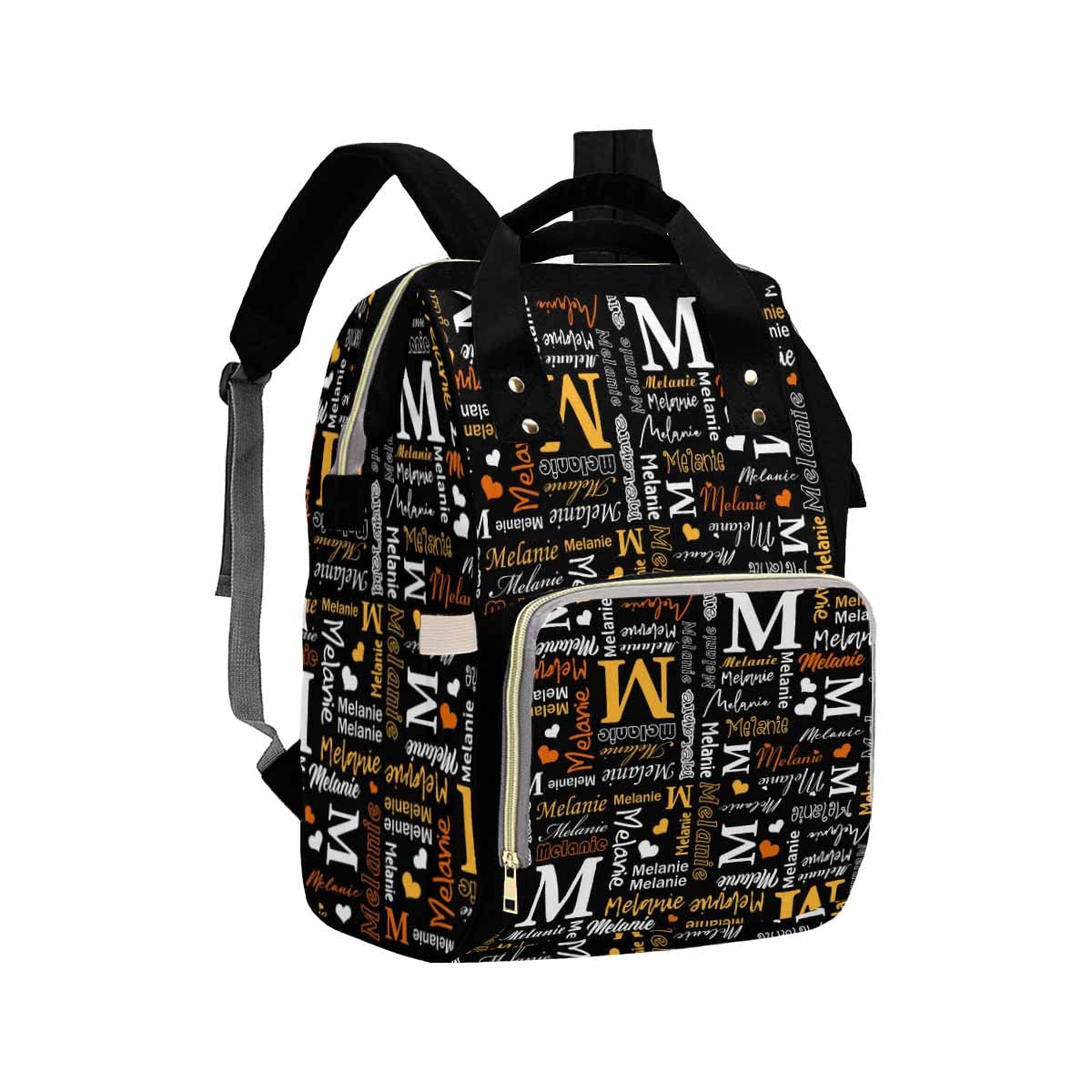 Artsadd Custom Monogram Diaper Back Pack With Thermal Pockets, Orange And White Travel Backpack Customized Baby Bags With Name G