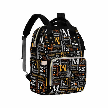 Artsadd Custom Monogram Diaper Back Pack With Thermal Pockets, Orange And White Travel Backpack Customized Baby Bags With Name G