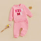 Nokpsedcb Baby Boy Girl Cute Letter Embroidery Long Sleeve Sweatshirt And Elastic Long Pants Toddler Valentine Outfits (Pink Kis