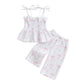 Visgogo Valentines Day Baby Girl Outfits Sleeveless Smocked Strap Camisole Linen Pants Heart/Bow Baby Summe Clothes (Bow&Daisy,