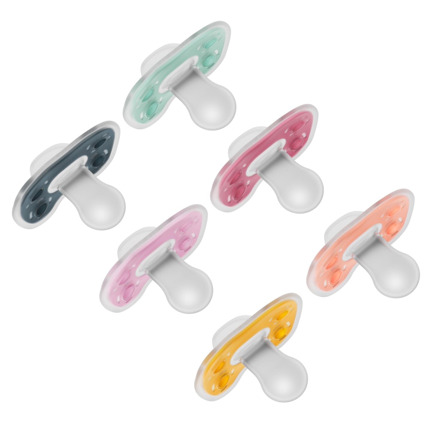Dr. Browns Advantage One-Piece Silicone Baby Pacifier, Fully Symmetrical Soother, Pink/Magenta/Orange/Green/Teal/Bisque, 6-18m,