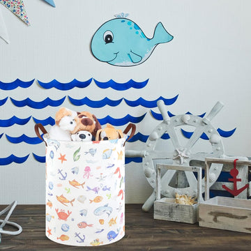 Fxocshe Marine Animal Kids Waterproof Foldable Laundry Basket,Fish Hamper,Nursery Hamper,Baby Storage Baskets For Boy Room,Gift