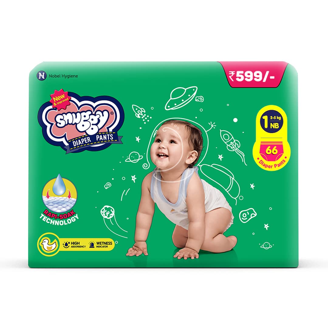 Snuggy Diaper Pant  Newborn 66S Pack, 25 Kgs, Rapid Absorption, Anti  Bacterial