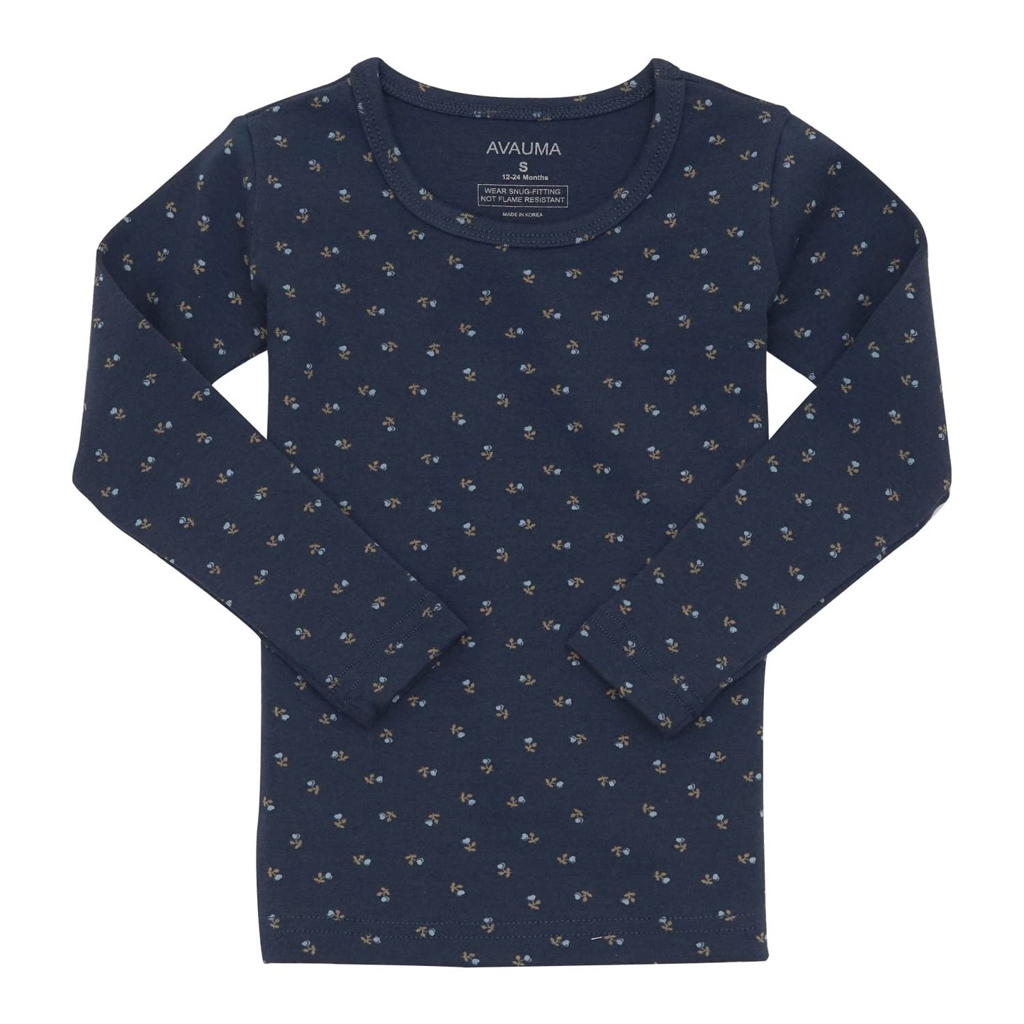 Avauma Baby Boys Girls Pajama Set 6M-7T Kids Cute Toddler Snug Fit Pattern Design Pjs Cotton Sleepwear Flower Pattern (Rose.Navy